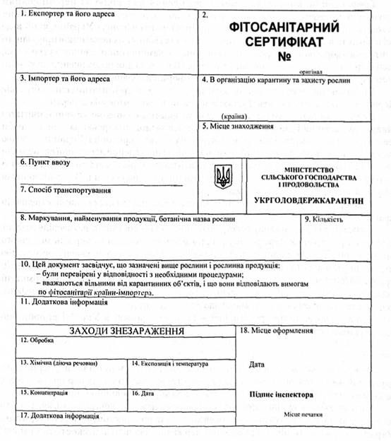 фітосанітарний сертифікат